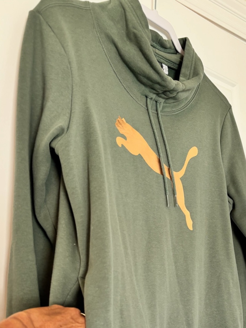 Puma Olive Green Funnel Neck Sweatshirt with Gold Puma Logo - Picture 4 of 7